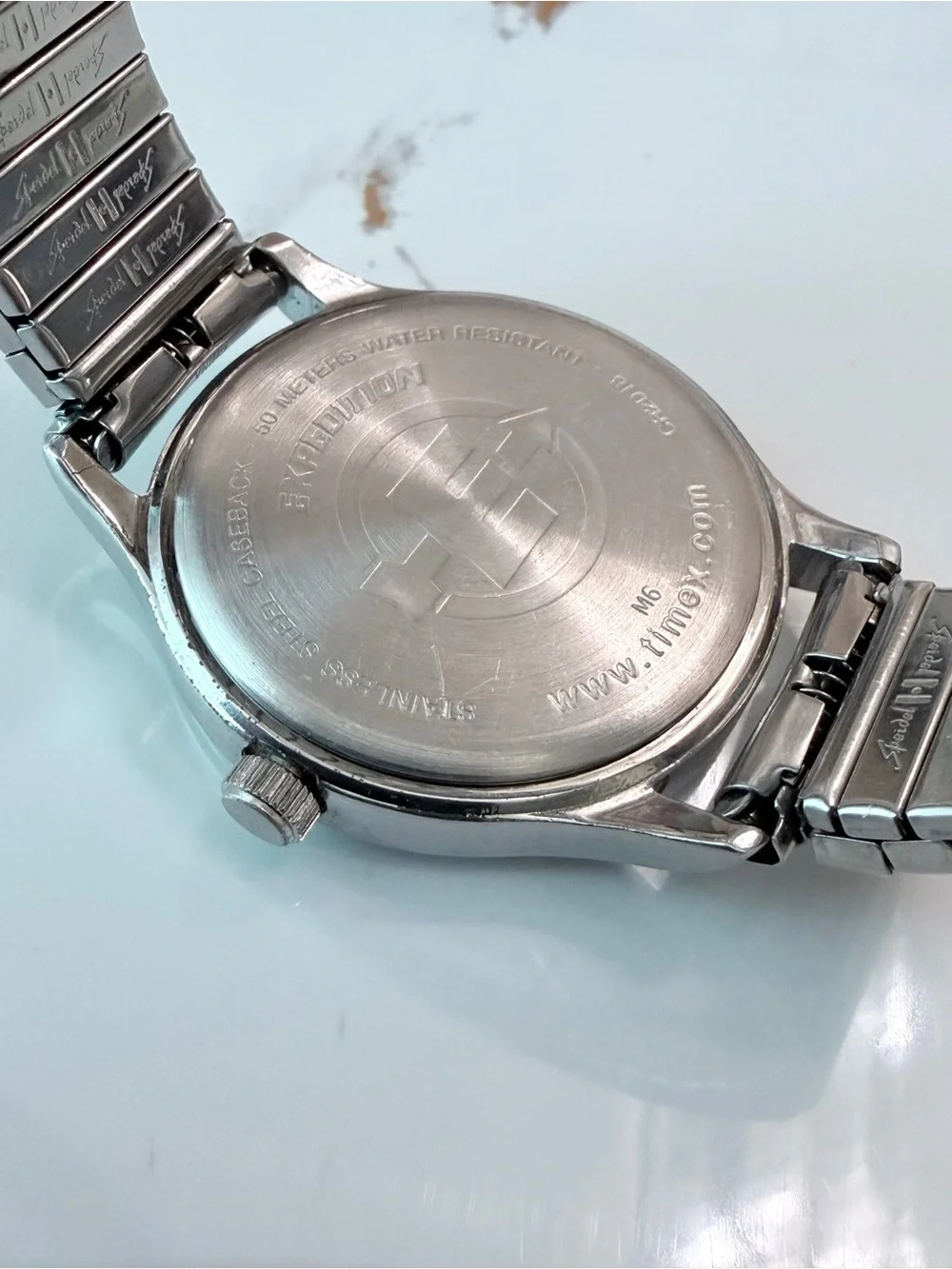 Vintage 2004 Timex Expedition Watch Silver Metal Expansion Band M6 Indiglo WR50